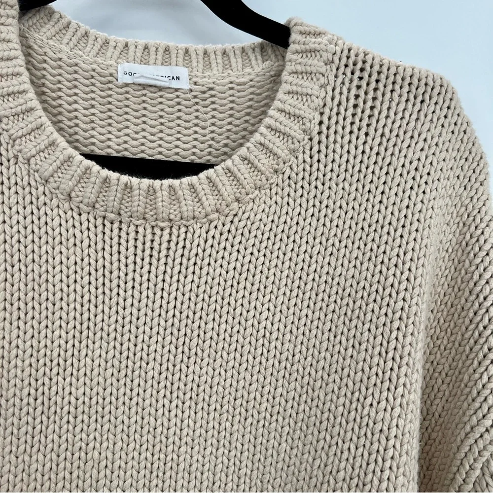 Good American Crewneck Chunky Knit Sweater Pullover Cropped Cream 5/6 2XL / 3XL - Picture 5 of 8